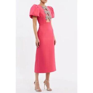 REBECCA VALLANCE Women's Posey Puff Sleeve Midi Dress Size 6 In Coral